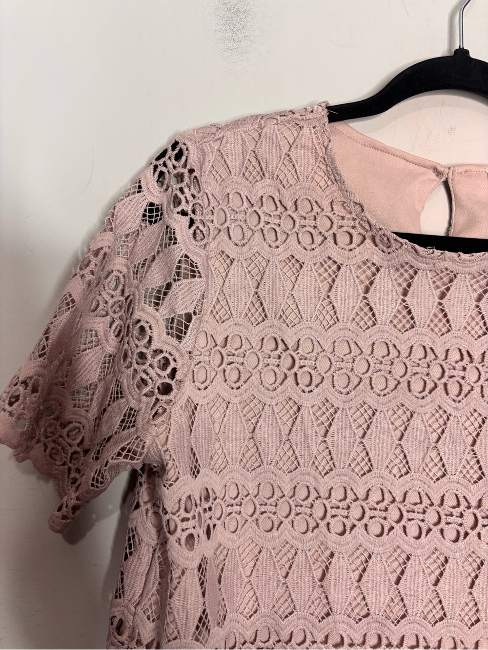 Orange Creek Mauve Lace Short Sleeve Layered Shift Midi Dress, size L - Picture 3 of 15